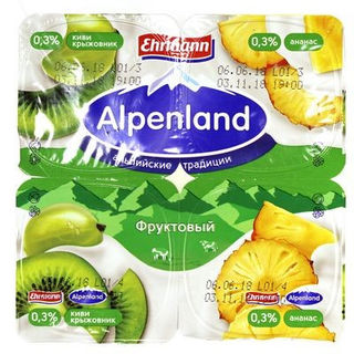Продукт Йогуртный  Alpenland фруктовый Киви-Крыжовник/Ананас 0,3%, 95г